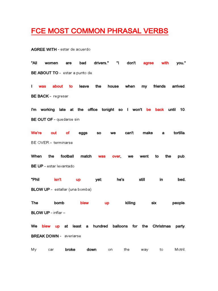 Common Phrasal Verbs for FCE | PDF