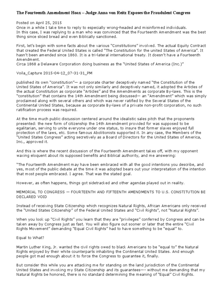 Fourteenth Amendment Fraud Exposed | PDF | Fourteenth Amendment To The ...