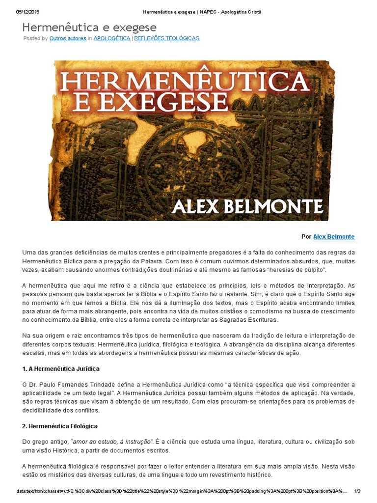 Hermenêutica e Exegese Bíblica | PDF | Hermenêutica | Interpretação ...