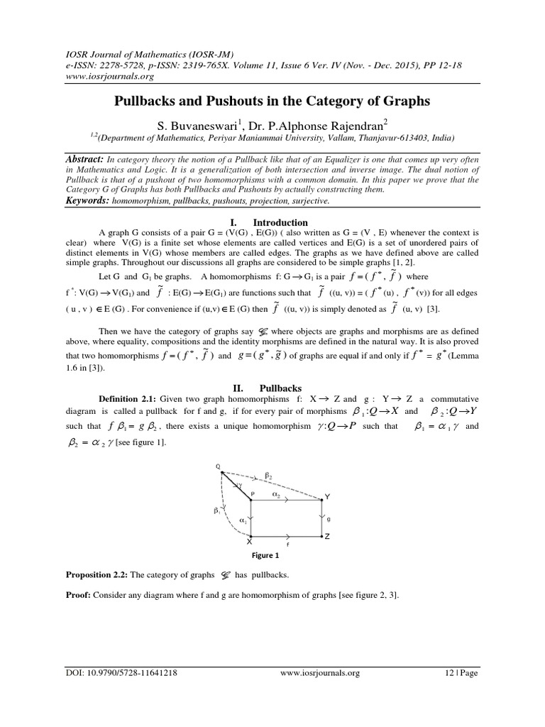 Pullbacks and Pushouts in Graphs | PDF | Mathematical Structures ...