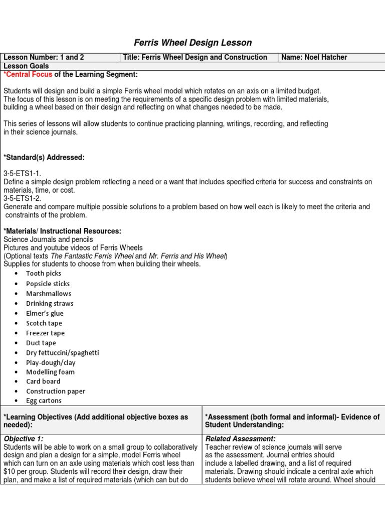 Ferris Wheel Lesson Plan | PDF | Design | Lesson Plan