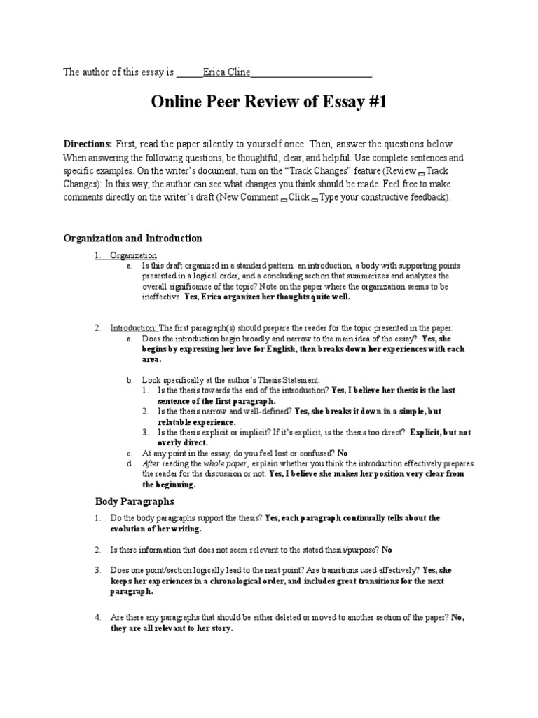 peer review essay worksheet