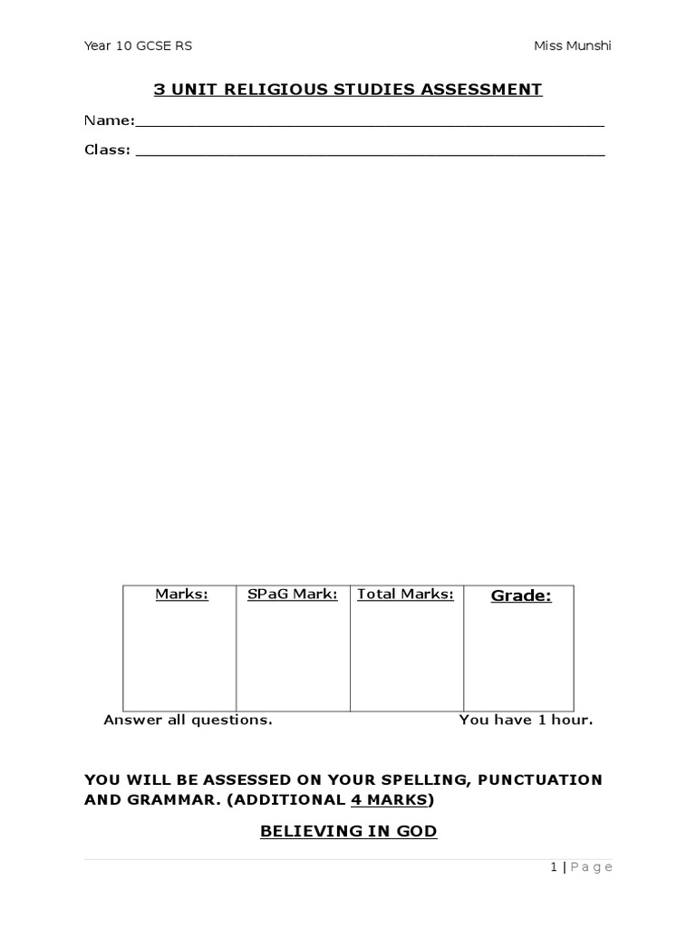 GCSE Year 10 PR2 Assessment - 3 Units | PDF | Career & Growth