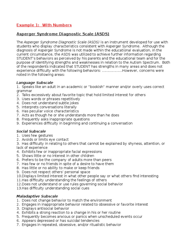Asperger Syndrome Diagnostic Scale T | Asperger Syndrome | Autism Spectrum