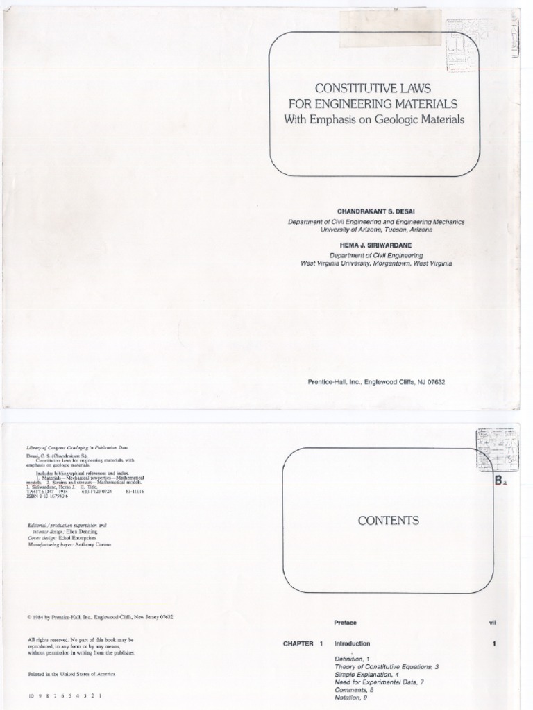 Constitutive Laws For Engineering Material With Emphasis On 