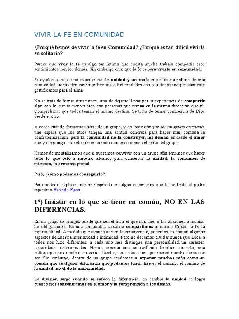 Vivir la Fe en Comunidad | PDF | Fe | Amor