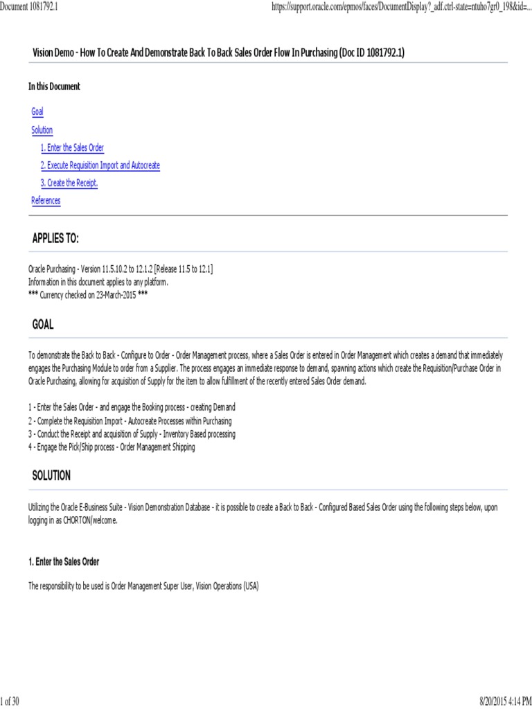 How To Create and Demonstrate Back To Back Sales Order Flow in