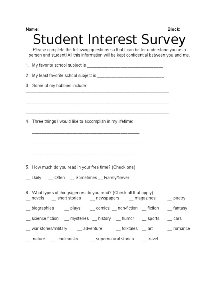 Student Interest Survey PDF