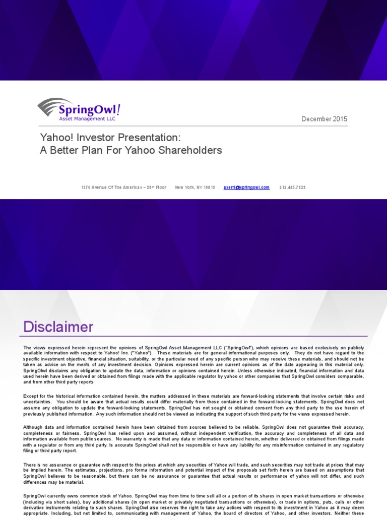 Investor Presentation: Yahoo! Investor Presentation: A Better Plan For  Yahoo Shareholders | PDF | Yahoo! | Companies