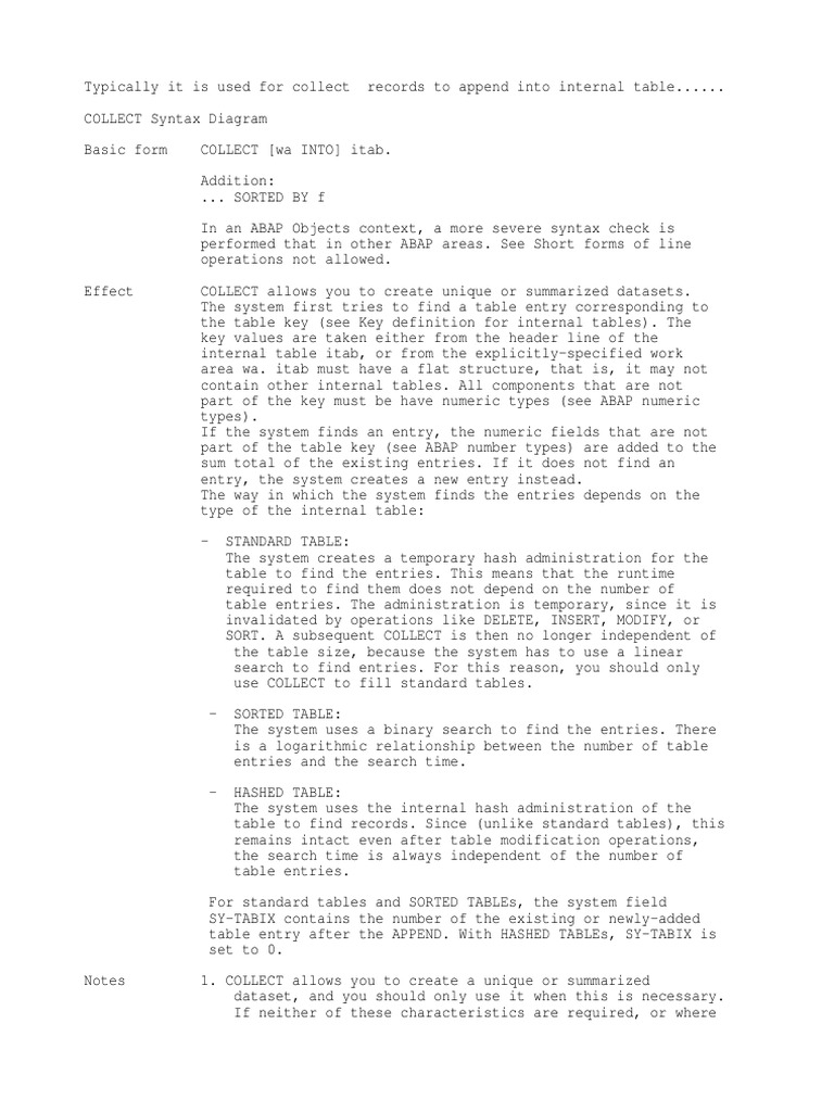 ABAP COLLECT Statement Overview | PDF | Areas Of Computer Science ...
