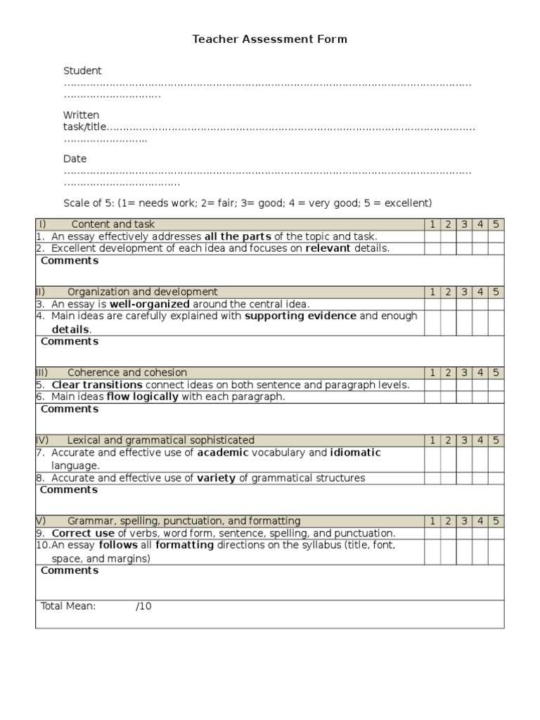 Teacher Assess Form Writing | PDF