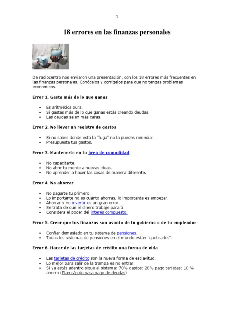 18 Errores Comunes en Finanzas Personales | PDF | Finanzas personales ...