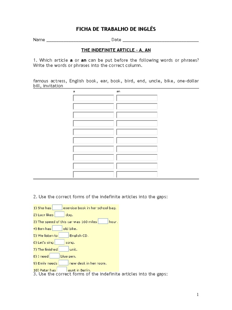Ficha de Trabalho de Ingls 21 | PDF