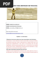 Questionário Para Mestrado Em TEOLOGIA