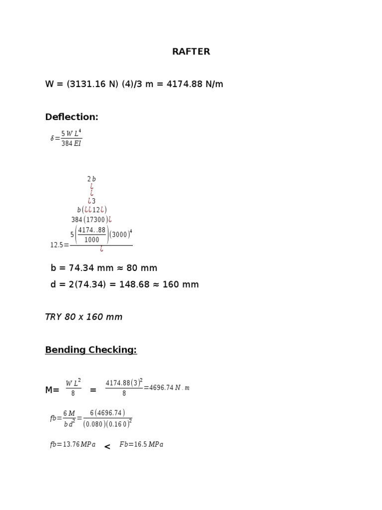 Rafter Design and Analysis Calculations | PDF