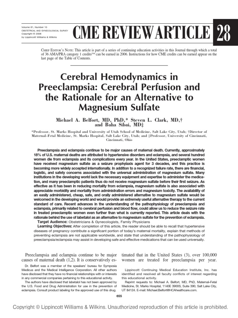 Magnesium Sulfate and Eclampsia Cardiovascular System Health Sciences