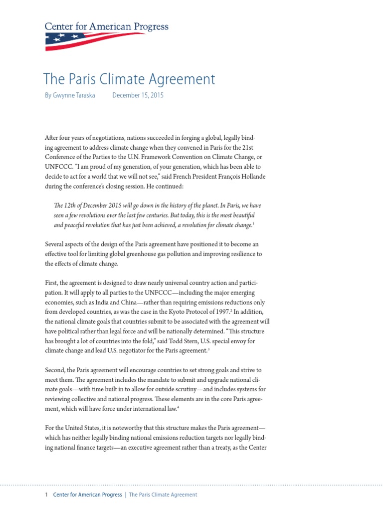 Paris Agreement: A Legal Framework for Climate Action | PDF | United ...