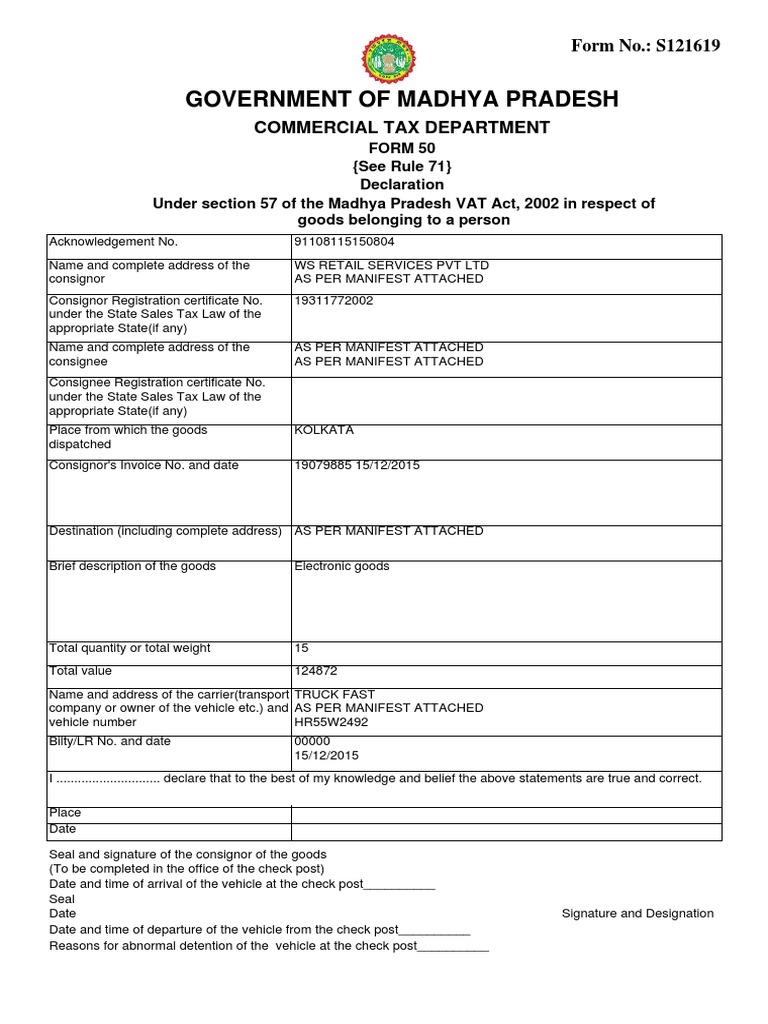 Vehicle Check Post Declaration Form | PDF
