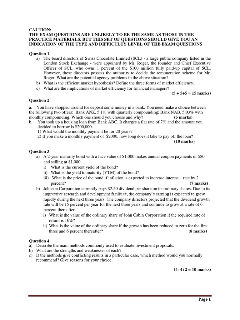 Financial MGMNT Sample Final Exam | PDF | Beta (Finance) | Bonds (Finance)