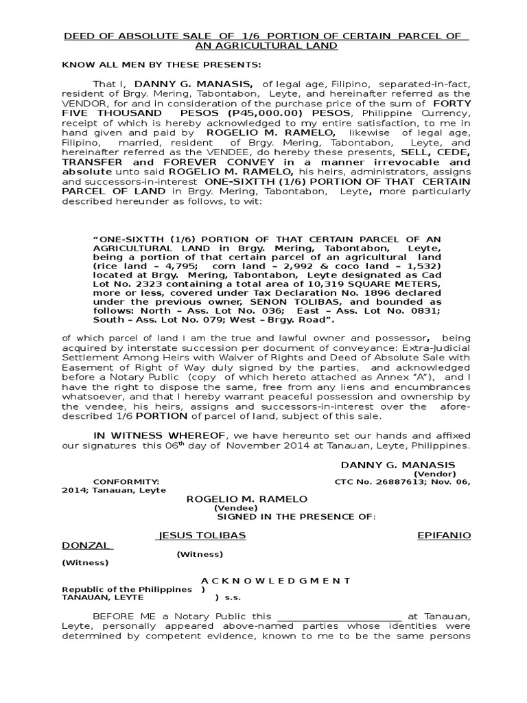 Deed of Sale PDF Notary Public Property