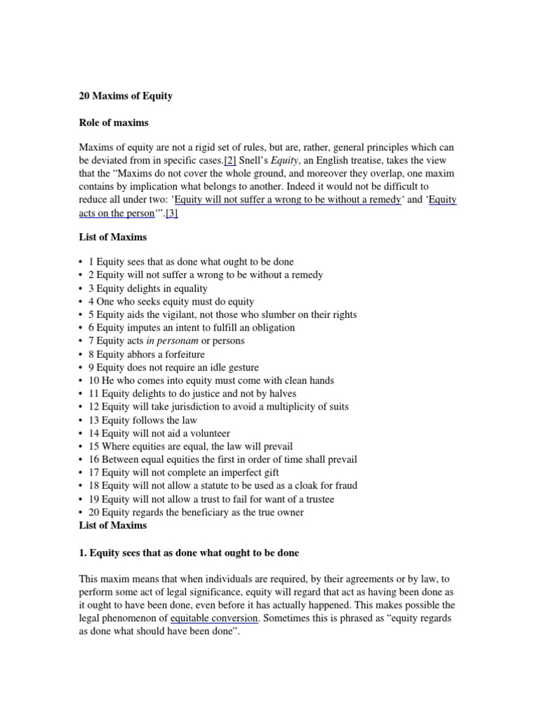20 Maxims of Equity | Mortgage Law | Equity (Law)