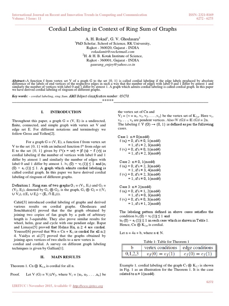 Cordial Labeling of Graphs' Ring Sums | PDF | Vertex (Graph Theory ...