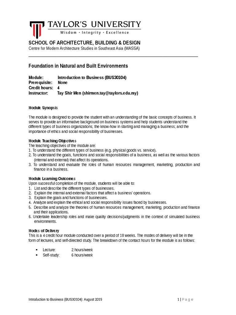 Bus30104 New Course Outline - August 2015 Semester | PDF | Educational ...