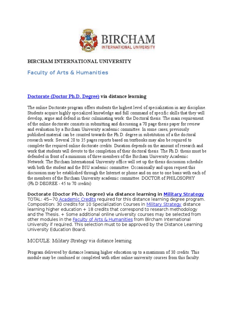 Bircham International University PDF Doctor Of Philosophy Strategic Management