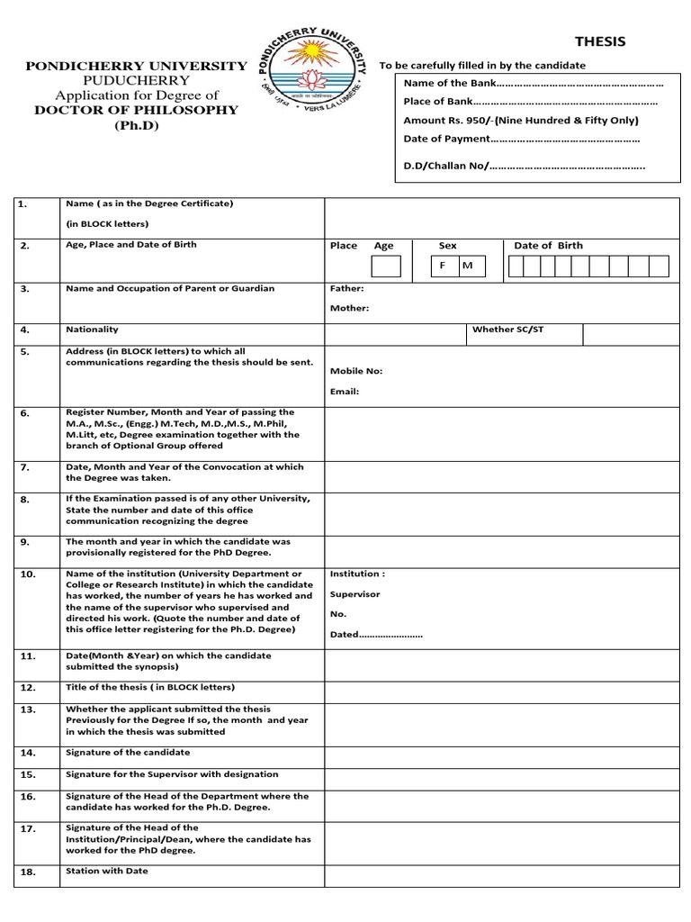 university of madras phd thesis submission form