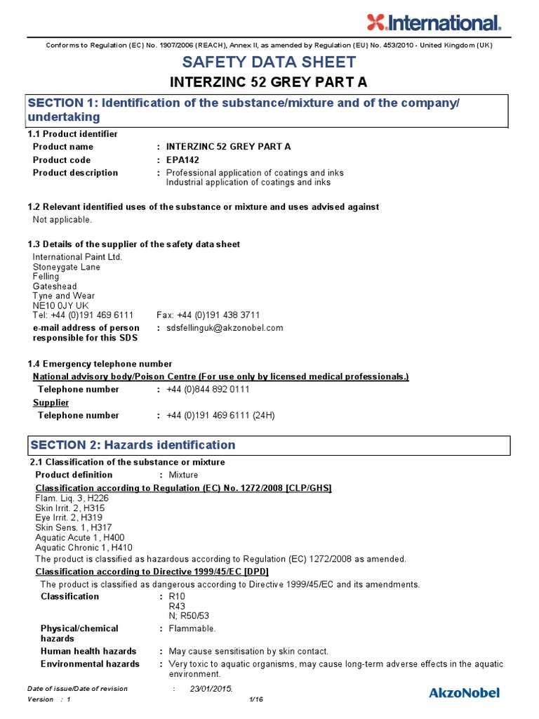 Safety Data Sheet Interzinc 52 Grey Part A