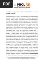 Ata da Plenária de Eleição e Posse do Diretório Municipal de Manaus do Partido Socialismo E Liberdade
