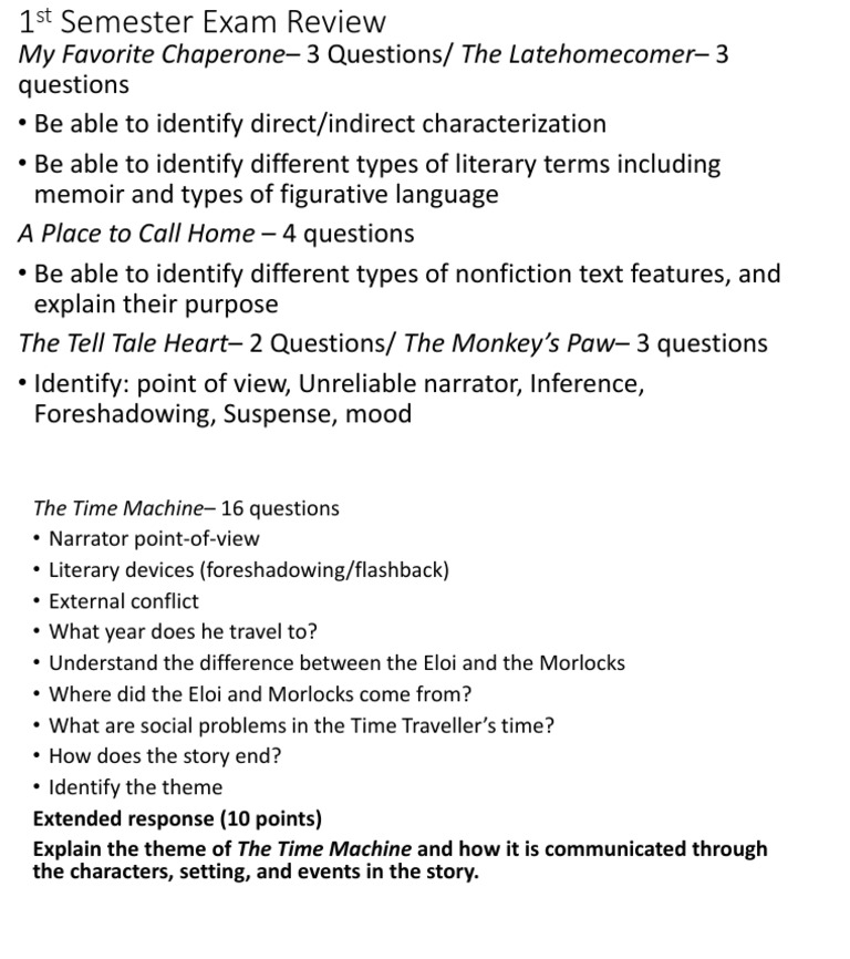 1st Semester Exam Review | PDF | The Time Machine | Narration