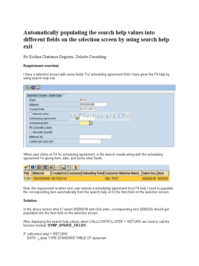 Auto-Populating F4 Help in ABAP | PDF