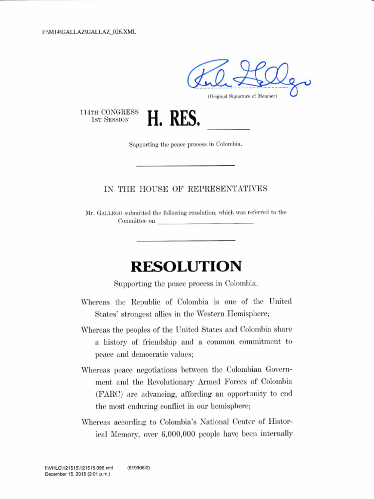 Resolution Expressing Support For The Peace Process in Colombia | PDF ...