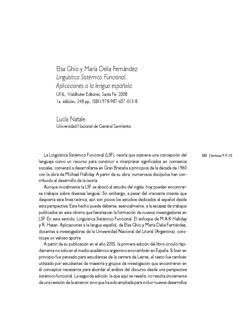 Linguistica Sistemico Funcional + Ejemplo De Analisis