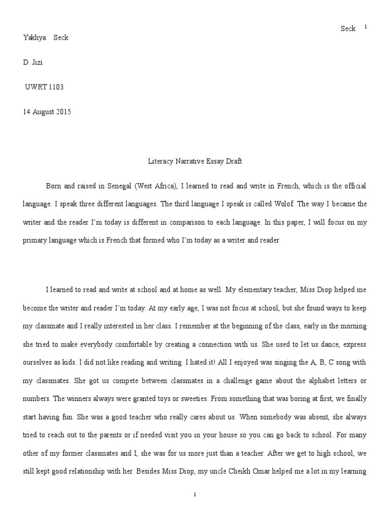 Literacy Narrative Essay Final Draft  PDF  Literacy  Reading