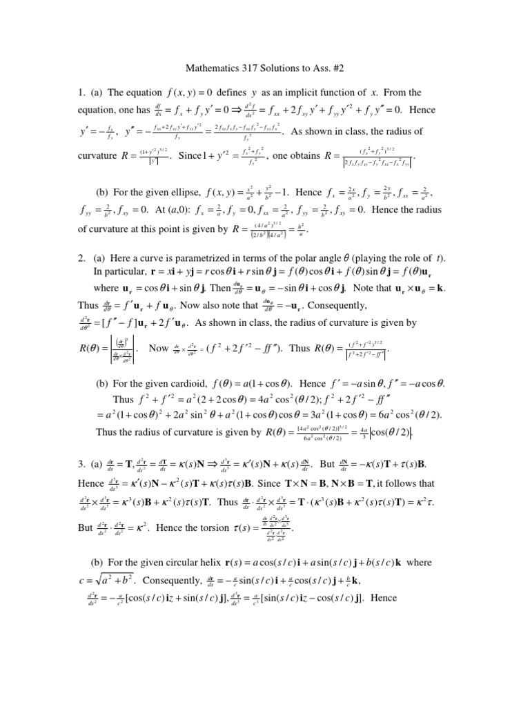 Mathematics 317 Solutions To Ass2 Algebraic Geometry Geometry