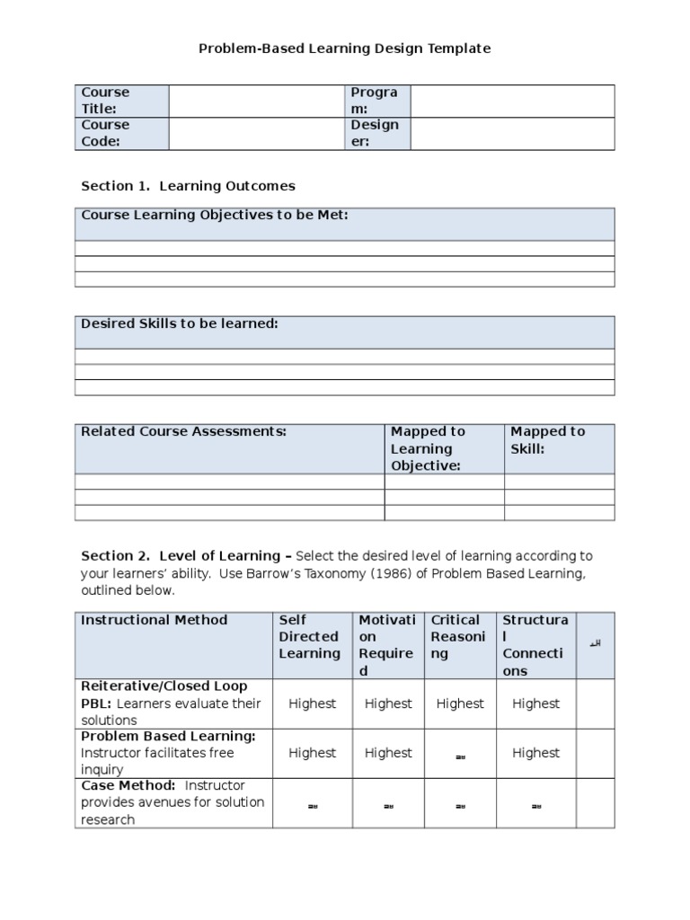 Problem-Based Learning Design Template | PDF | Instructional Design ...