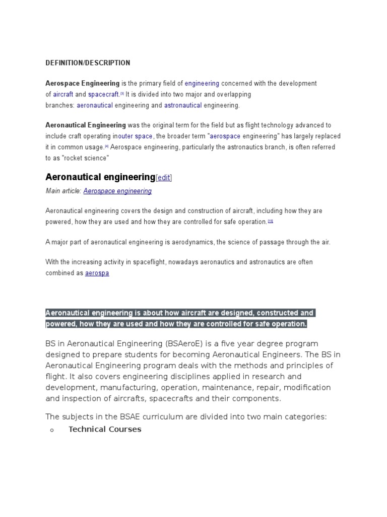Overview of BS in Aeronautical Engineering | PDF | Aerospace ...
