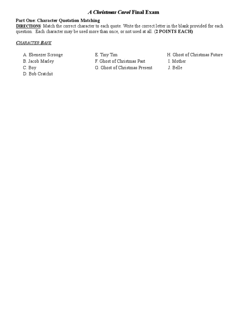 A Christmas Carol Final Exam | PDF | A Christmas Carol | Tiny Tim (A  Christmas Carol)