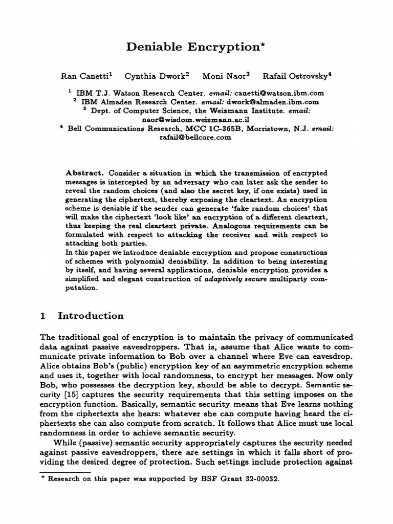 Deniable Encryption : Email: Ema L: Ema L | PDF | Encryption | Public ...