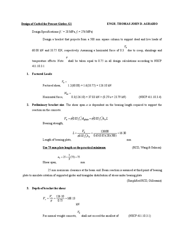 Corbel Design for Precast Girder Support | PDF | Strength Of Materials ...
