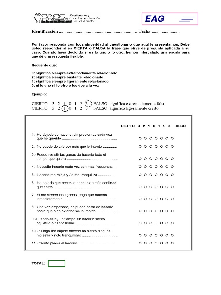 Test EAG para Evaluar Adicciones | PDF
