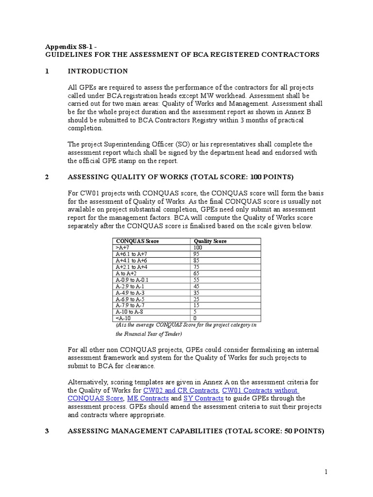 BCA Contractor Assessment Guidelines | PDF | Building Engineering | Nature