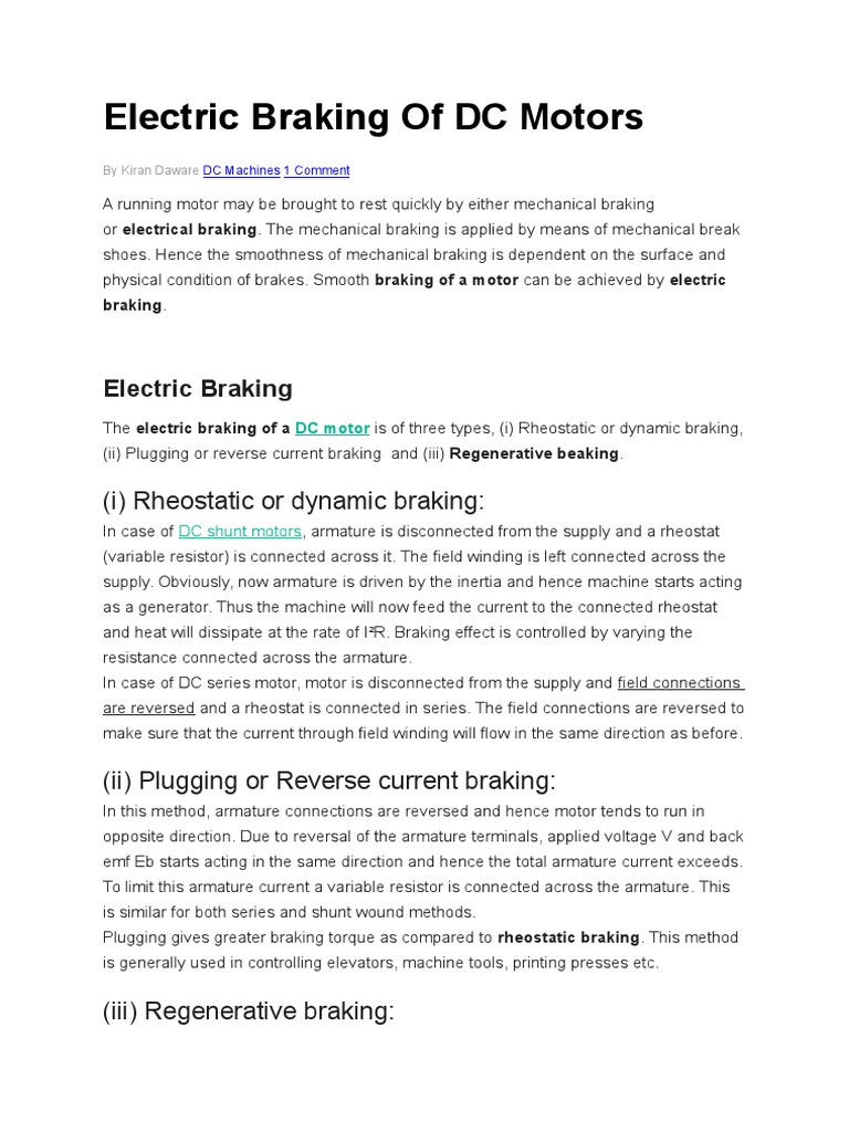 Electric Braking of DC Motors Descargar gratis PDF Brake Electric