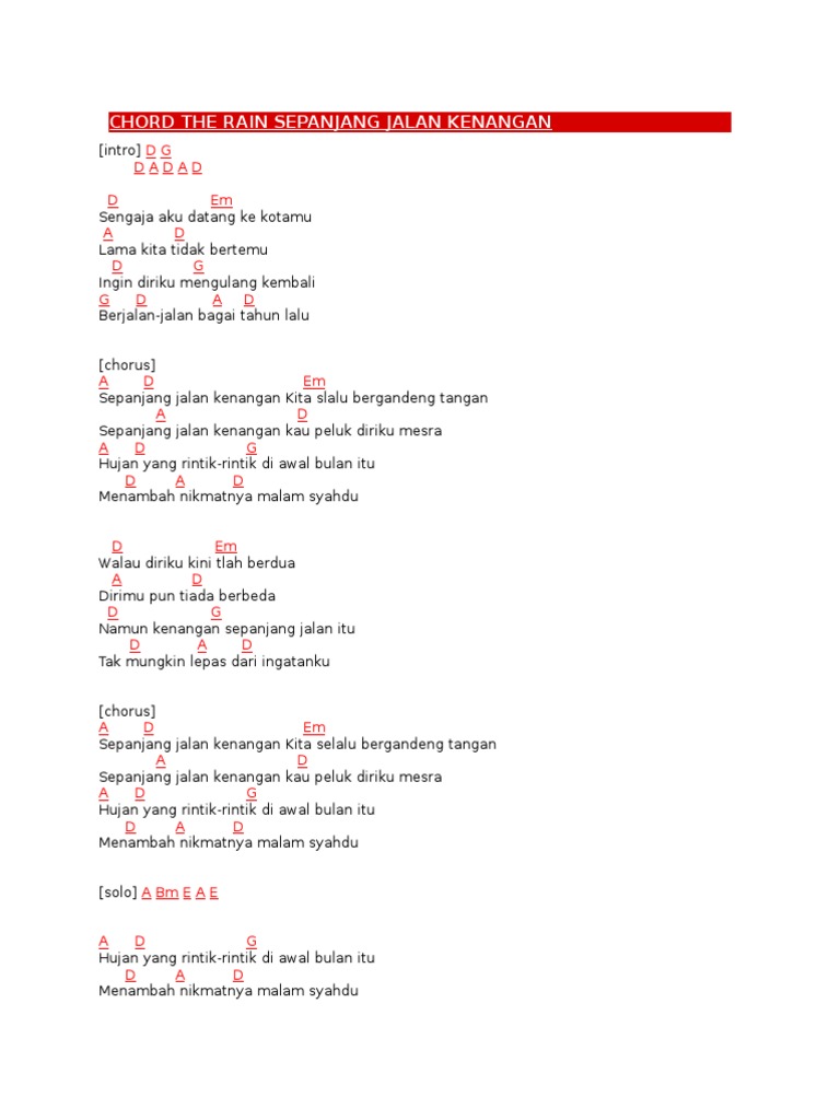 Chord The Rain Sepanjang Jalan Kenangan Pdf