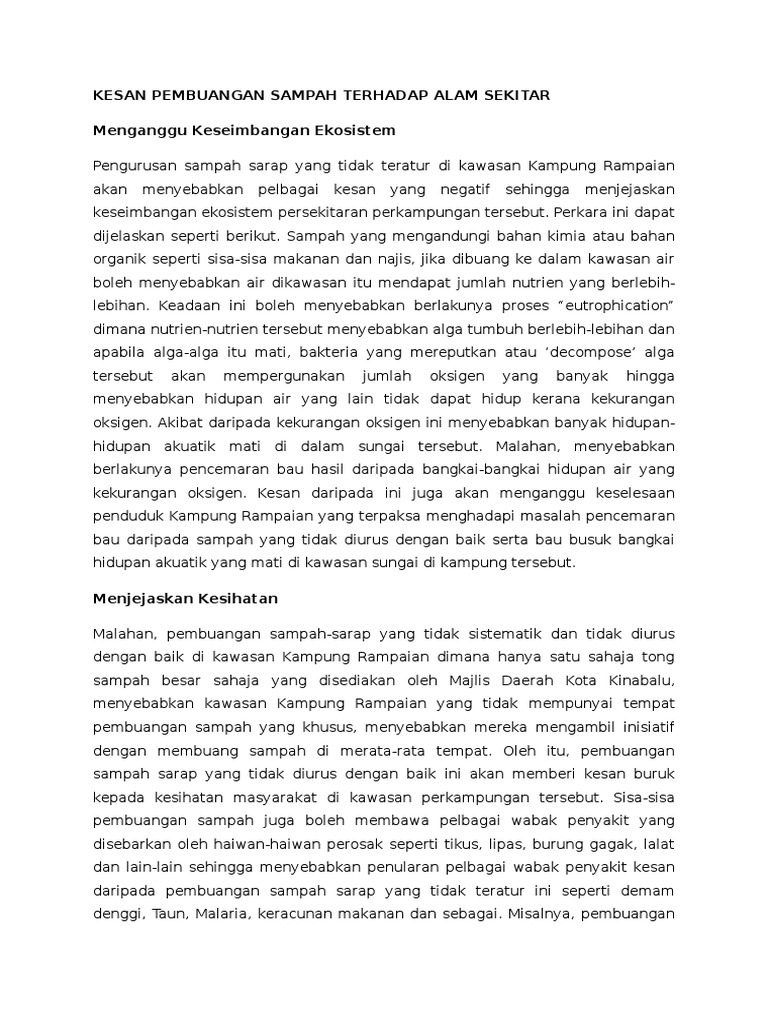 Kesan Pembuangan Sampah Terhadap Alam Sekitar Pdf