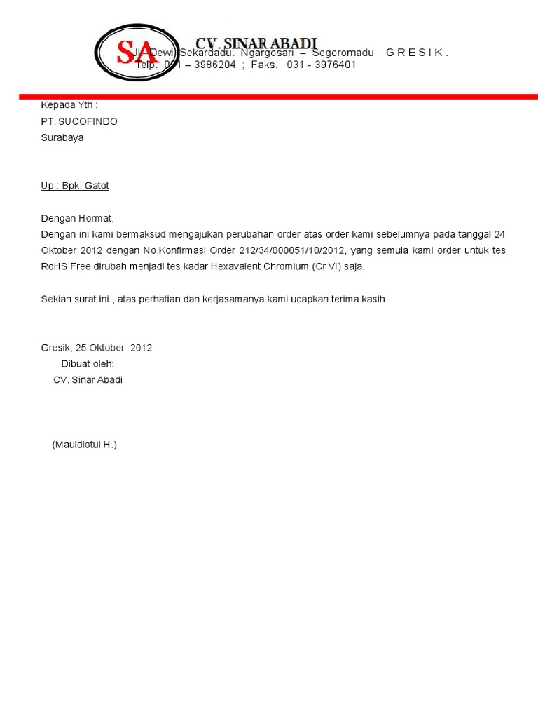 Surat Order Tes Cr Vi