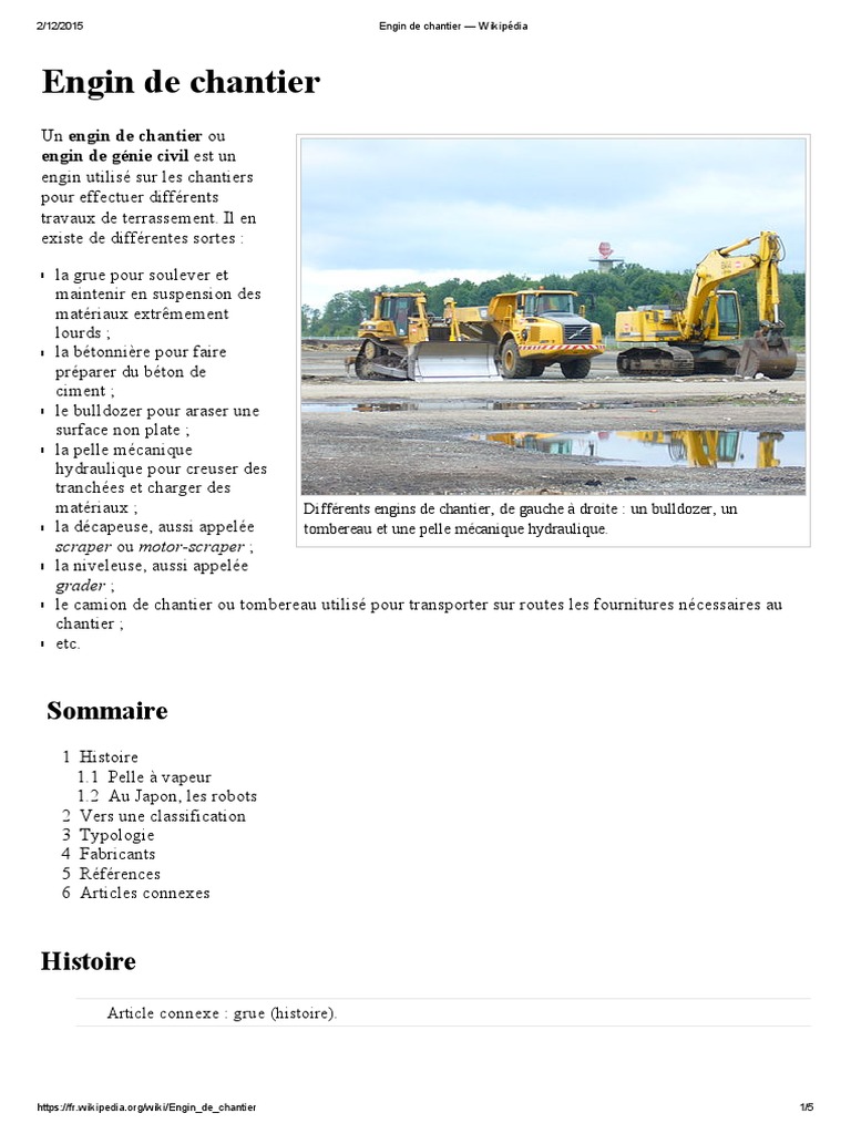 Types d'engins de chantier et usages | PDF | Engin de chantier ...