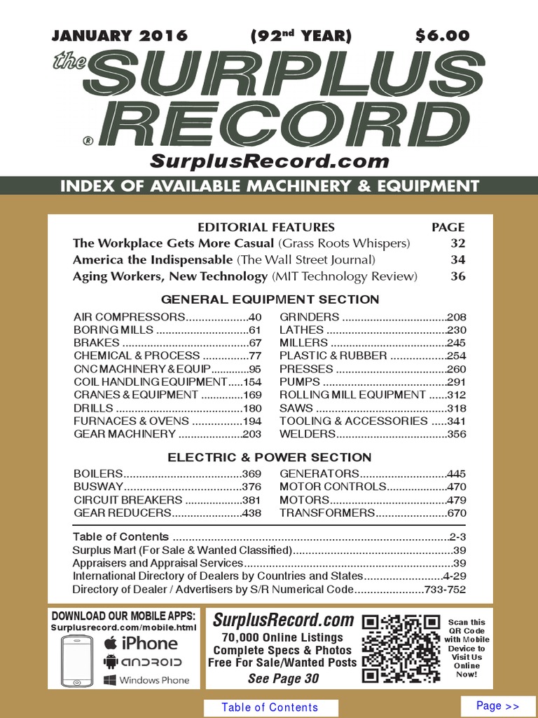 January 2016 Surplus Record Machinery Equipment Directory